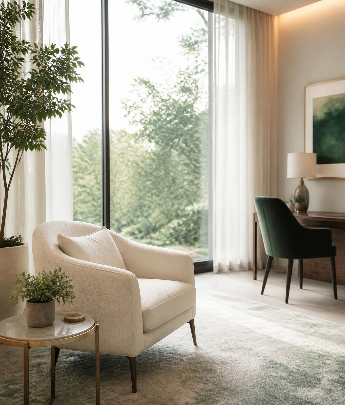 A calm, welcoming therapy space filled with natural light
